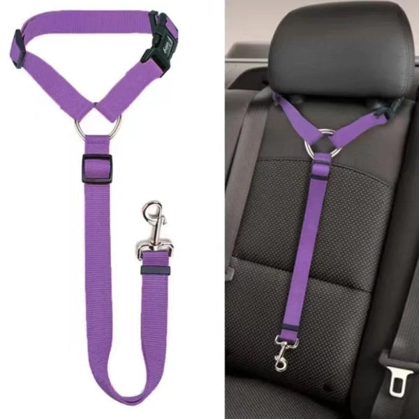 2-in-1 Pet Car Seat Belt & Leash – Adjustable Nylon Dog Safety Harness