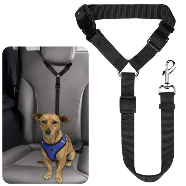 2-in-1 Pet Car Seat Belt & Leash – Adjustable Nylon Dog Safety Harness