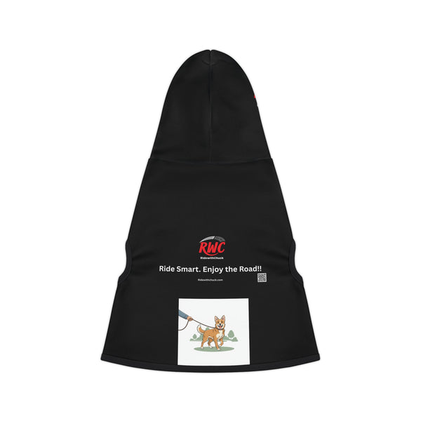 Pet Hoodie — “Ride Smart. Enjoy the Road!” Reflective Black Dog and Cat Hoodie with Leash Graphic