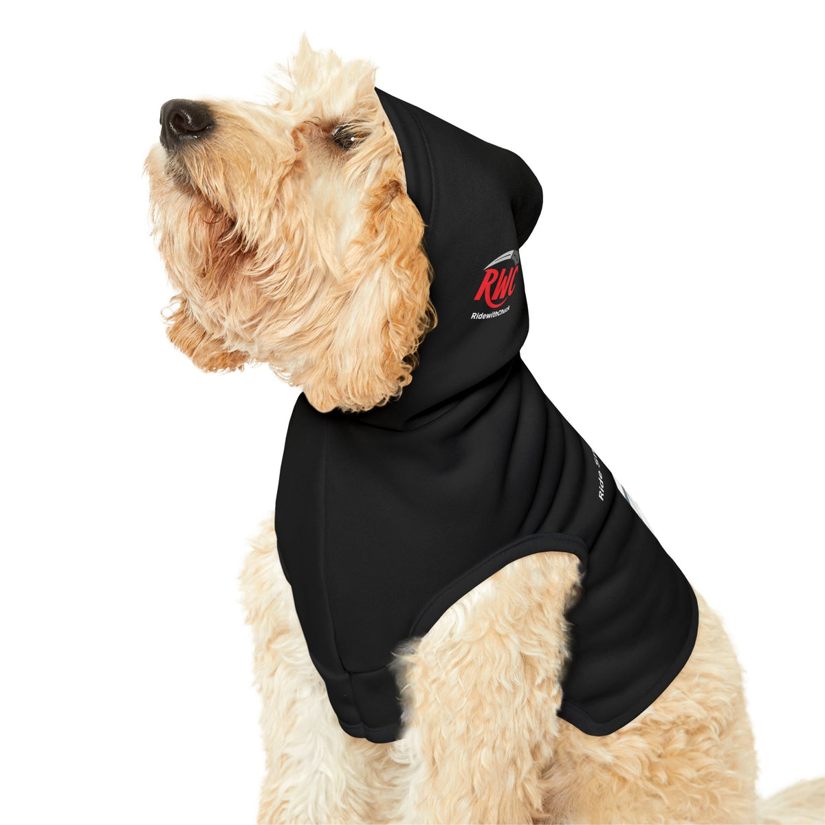 Pet Hoodie — “Ride Smart. Enjoy the Road!” Reflective Black Dog and Cat Hoodie with Leash Graphic
