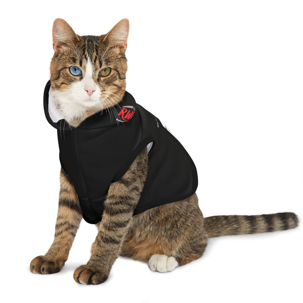 Pet Hoodie — “Ride Smart. Enjoy the Road!” Reflective Black Dog and Cat Hoodie with Leash Graphic