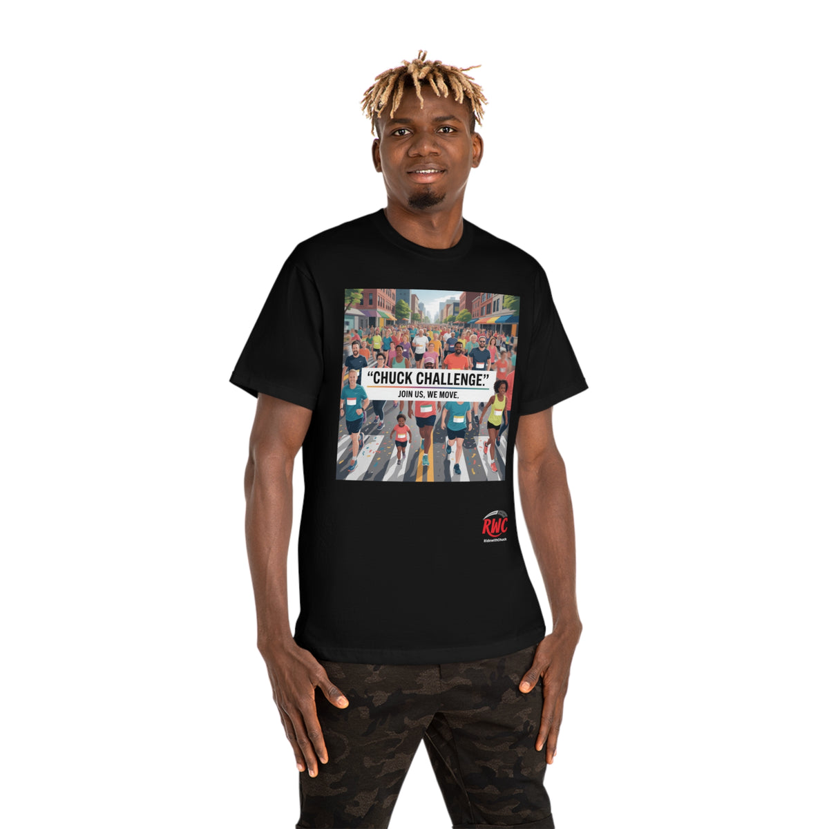 RidewithChuck Motivational Fitness T-Shirt: ChuckChallenge Edition