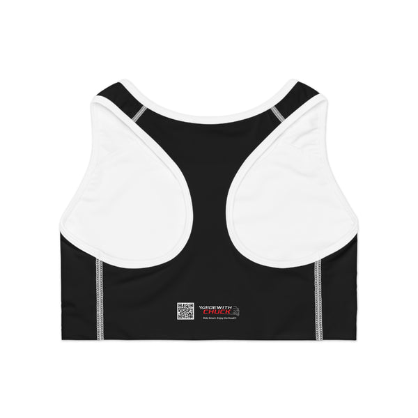 RidewithChuck Sporty AOP Sports Bra - Ideal for Active Lifestyles, Workout Gear, Fitness Apparel, Yoga, Gym, and Cycling