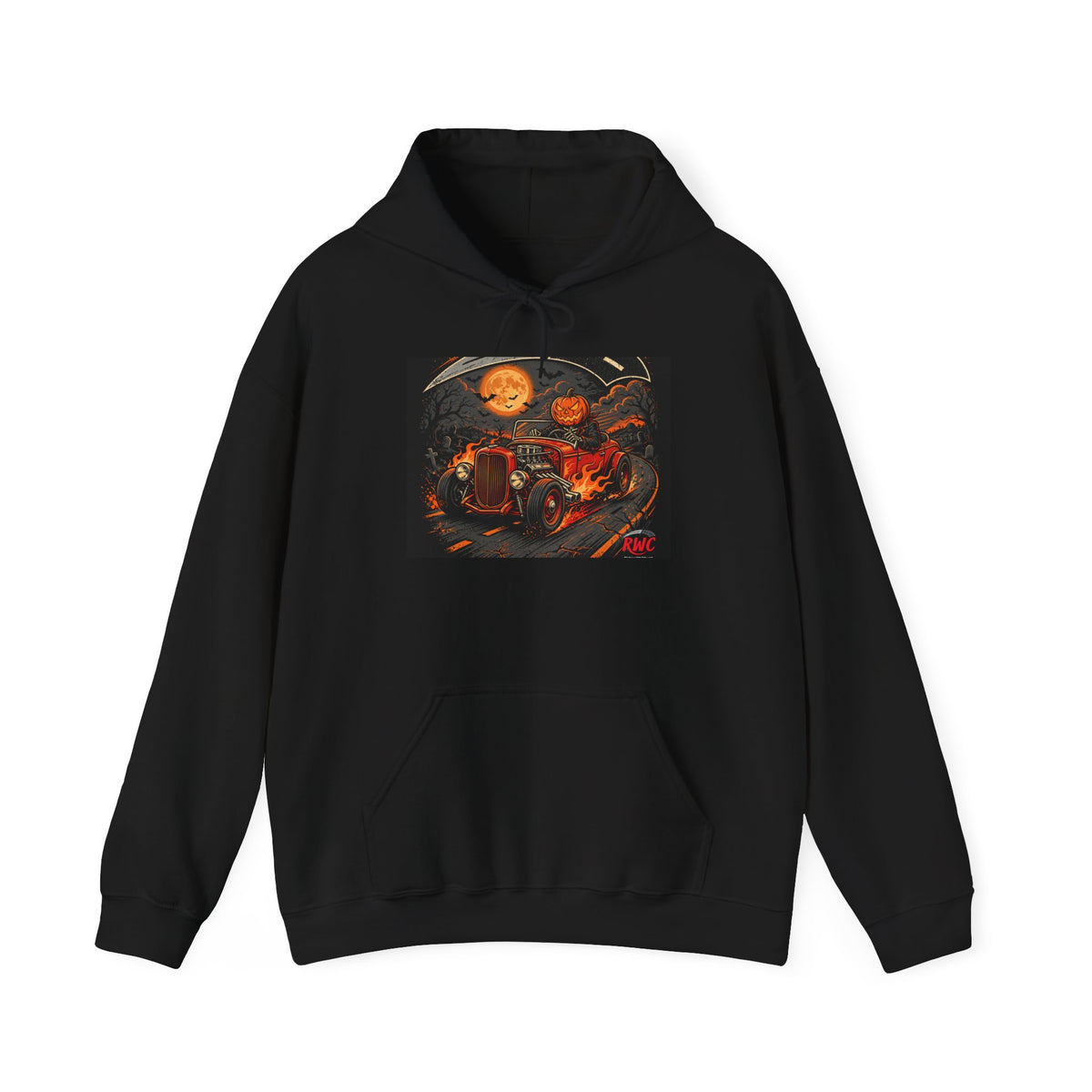 RideWithChuck Haunted Hot Rod Halloween Hoodie — Pumpkin Driver