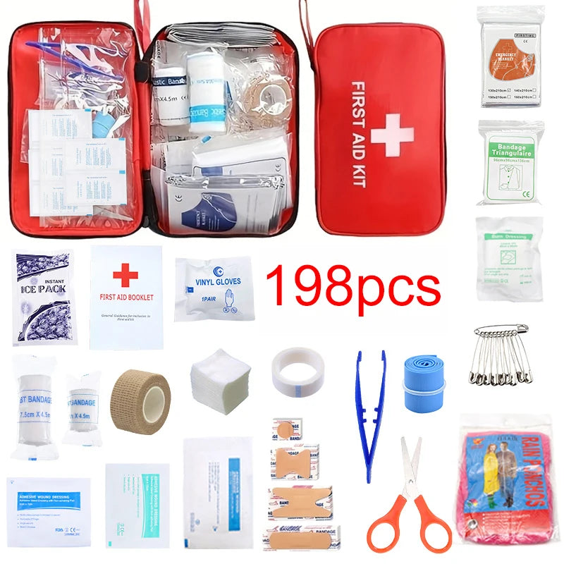 198‑Piece Family Travel First Aid Kit – Home, Car & Outdoor Use