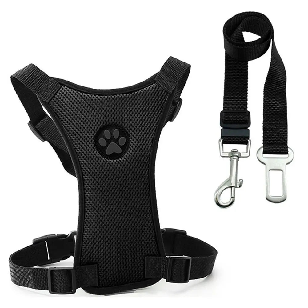 Travel Dog Harness with Leash & Car Seat Belt – Breathable Mesh, Secure Fit