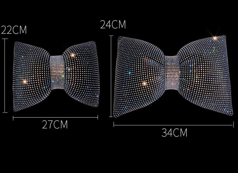 Diamond Bowknot Car Neck Pillow – Rhinestone Bling Headrest & Waist Support for Women