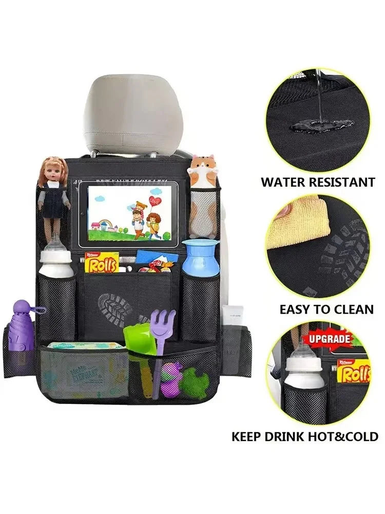Car Backseat Organizer with Touchscreen Pocket & Toy Storage