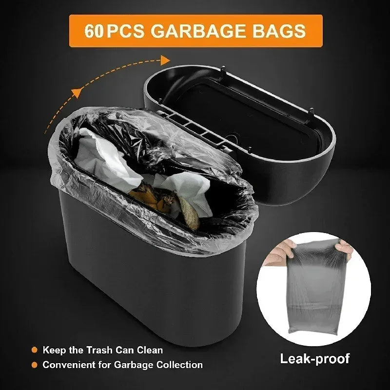 Mini Car Trash Can with Lid – Leak-Proof, Includes 60 (300) Garbage Bags, Compact Auto Accessory