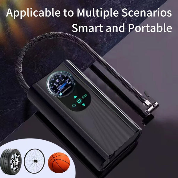 Wireless Tire Inflator – Portable Electric Air Pump with Wired Barometer for Car, Motorcycle & Bicycle Tires