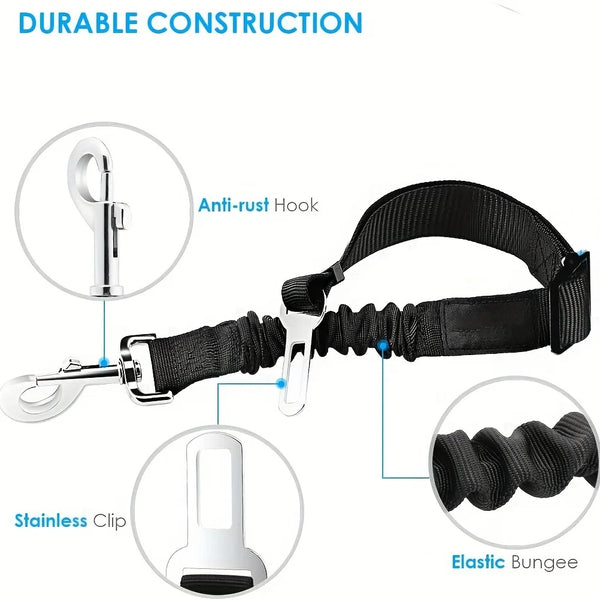 Adjustable Pet Car Seat Belt – Dog & Cat Safety Harness Clip for Vehicles