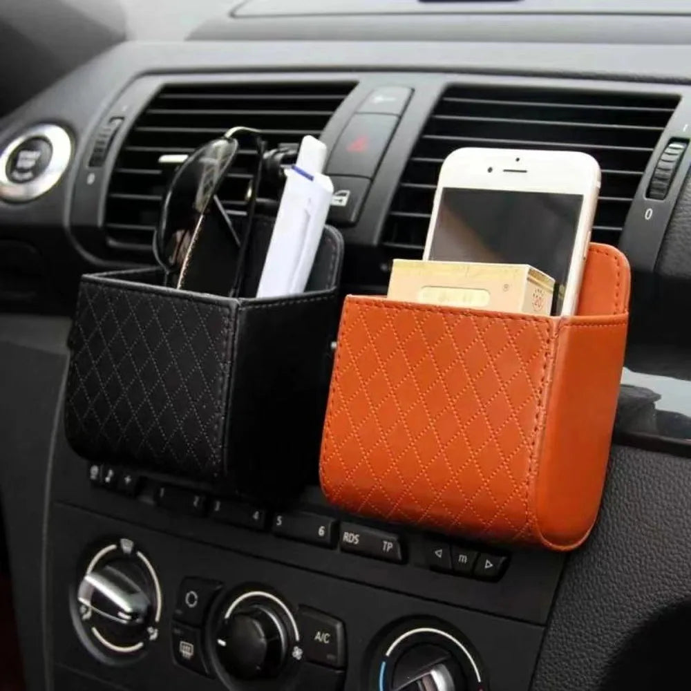 Universal Leather Car Storage Bag Large Capacity Hanging Organizer Box Anti-friction Air Outlet Debris Bag