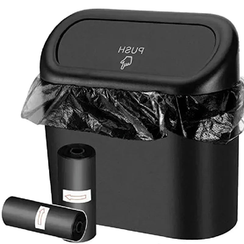 Mini Car Trash Can with Lid – Leak-Proof, Includes 60 (300) Garbage Bags, Compact Auto Accessory