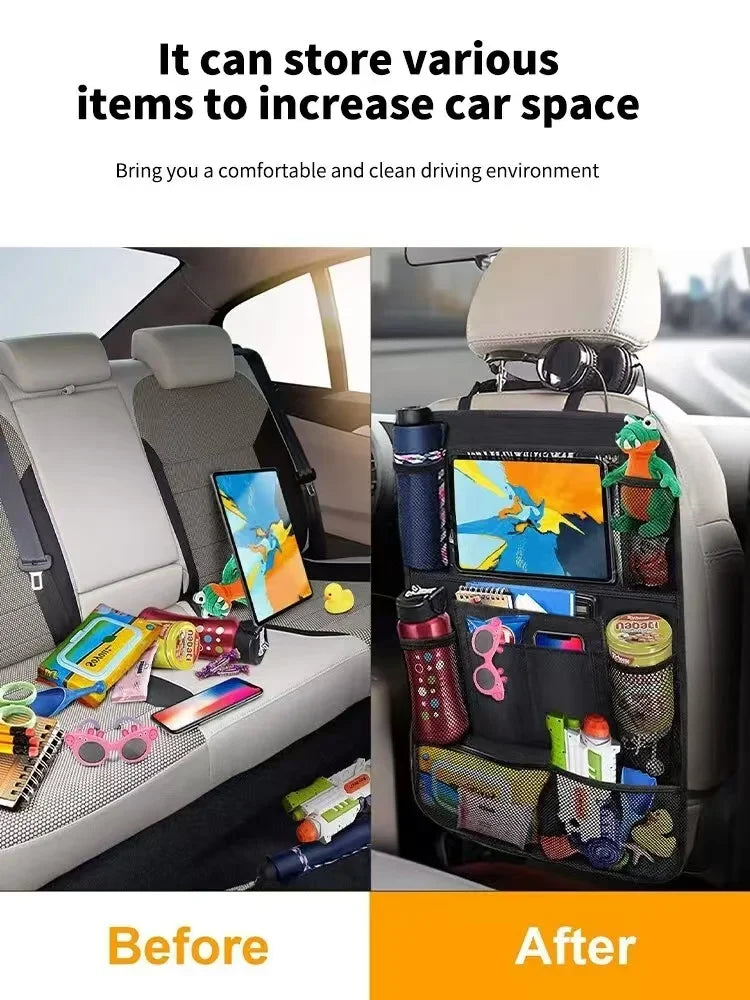 Car Backseat Organizer with Touchscreen Pocket & Toy Storage