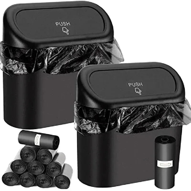 Mini Car Trash Can with Lid – Leak-Proof, Includes 60 (300) Garbage Bags, Compact Auto Accessory