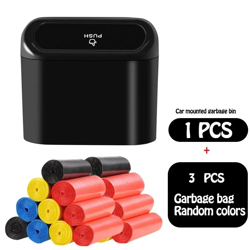 Mini Car Trash Can with Lid – Leak-Proof, Includes Garbage Bags, Compact Auto Accessory