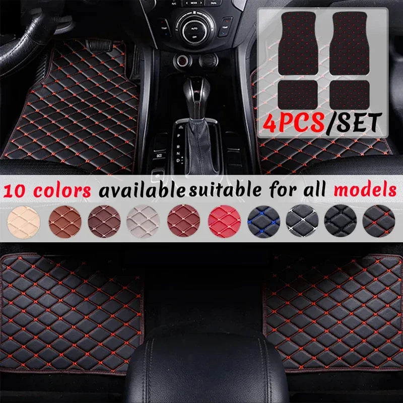 4PCS Premium Car Floor Mats – Anti-Slip, Waterproof, Easy-Clean PU Leather