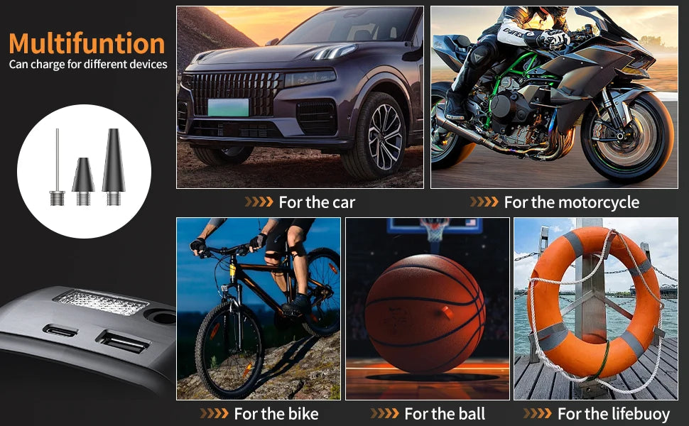 Portable Electric Air Compressor Pump for Car, Bike & Motorcycle Tires