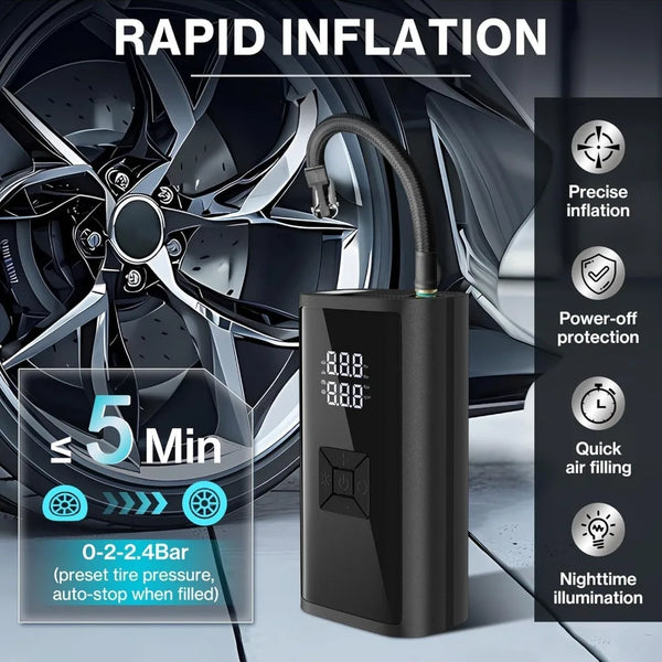 Portable Air Compressor 120W – Wireless/Wired Tire Inflator for Car, Bike & Sports Balls