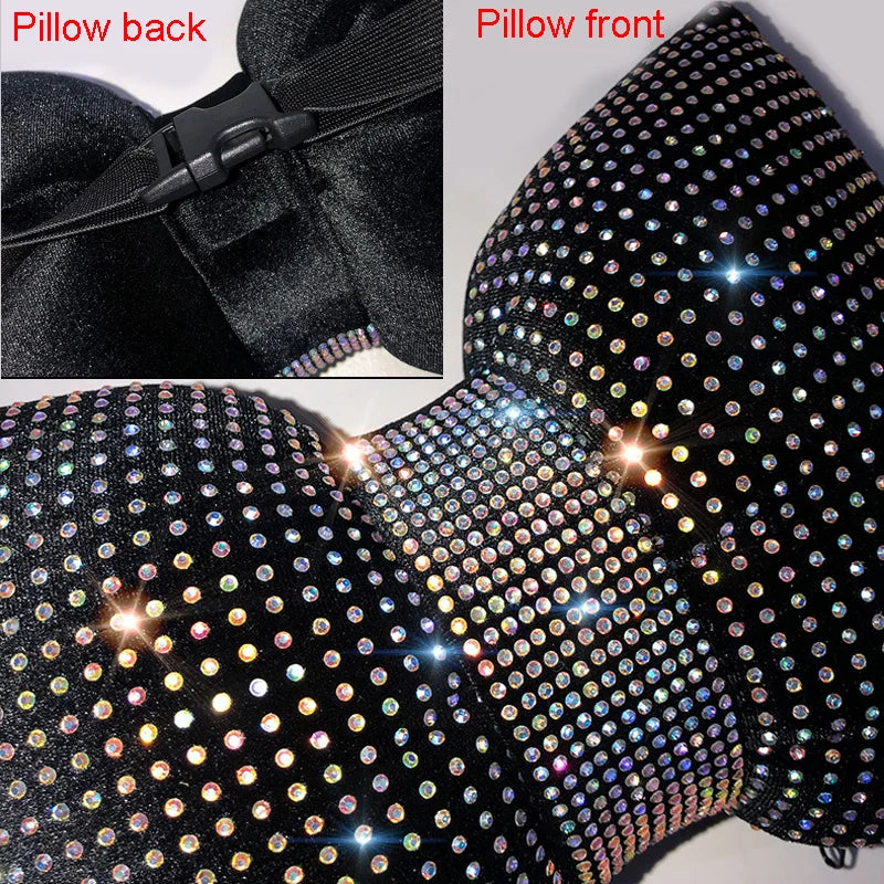 Diamond Bowknot Car Neck Pillow – Rhinestone Bling Headrest & Waist Support for Women