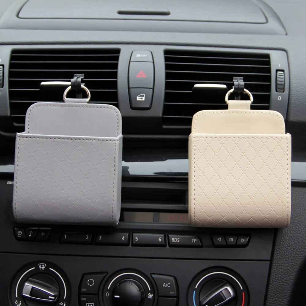 Universal Leather Car Storage Bag Large Capacity Hanging Organizer Box Anti-friction Air Outlet Debris Bag