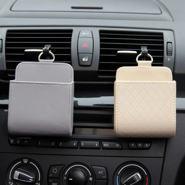 Universal Leather Car Storage Bag Large Capacity Hanging Organizer Box Anti-friction Air Outlet Debris Bag