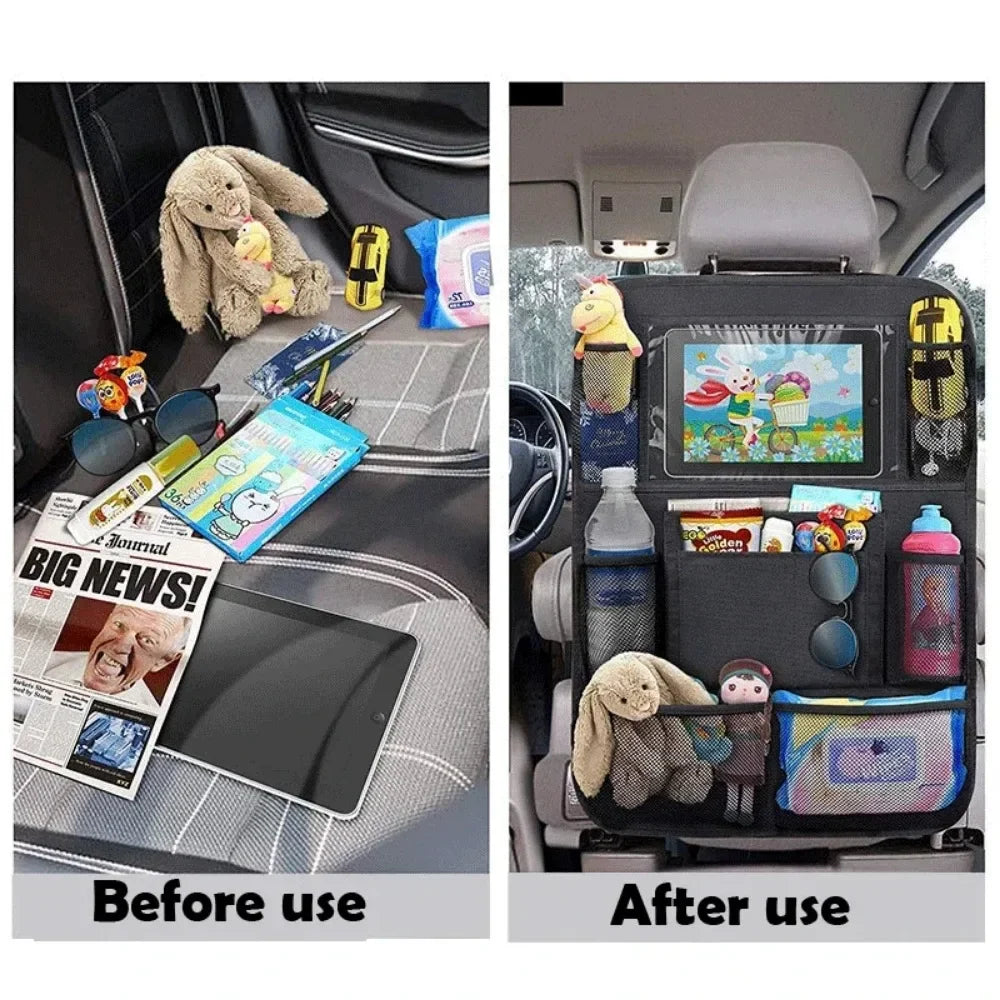 Car Backseat Organizer with Touchscreen Pocket & Toy Storage
