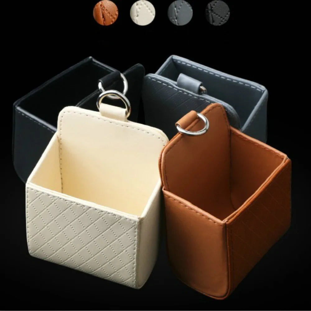 Universal Leather Car Storage Bag Large Capacity Hanging Organizer Box Anti-friction Air Outlet Debris Bag
