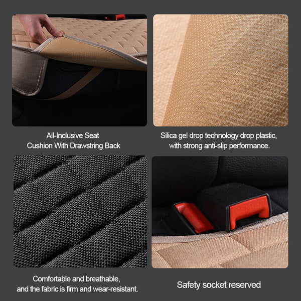 Universal Flax Linen Car Seat Covers – Breathable 4-Season Front & Rear Cushions for Auto Interior Protection