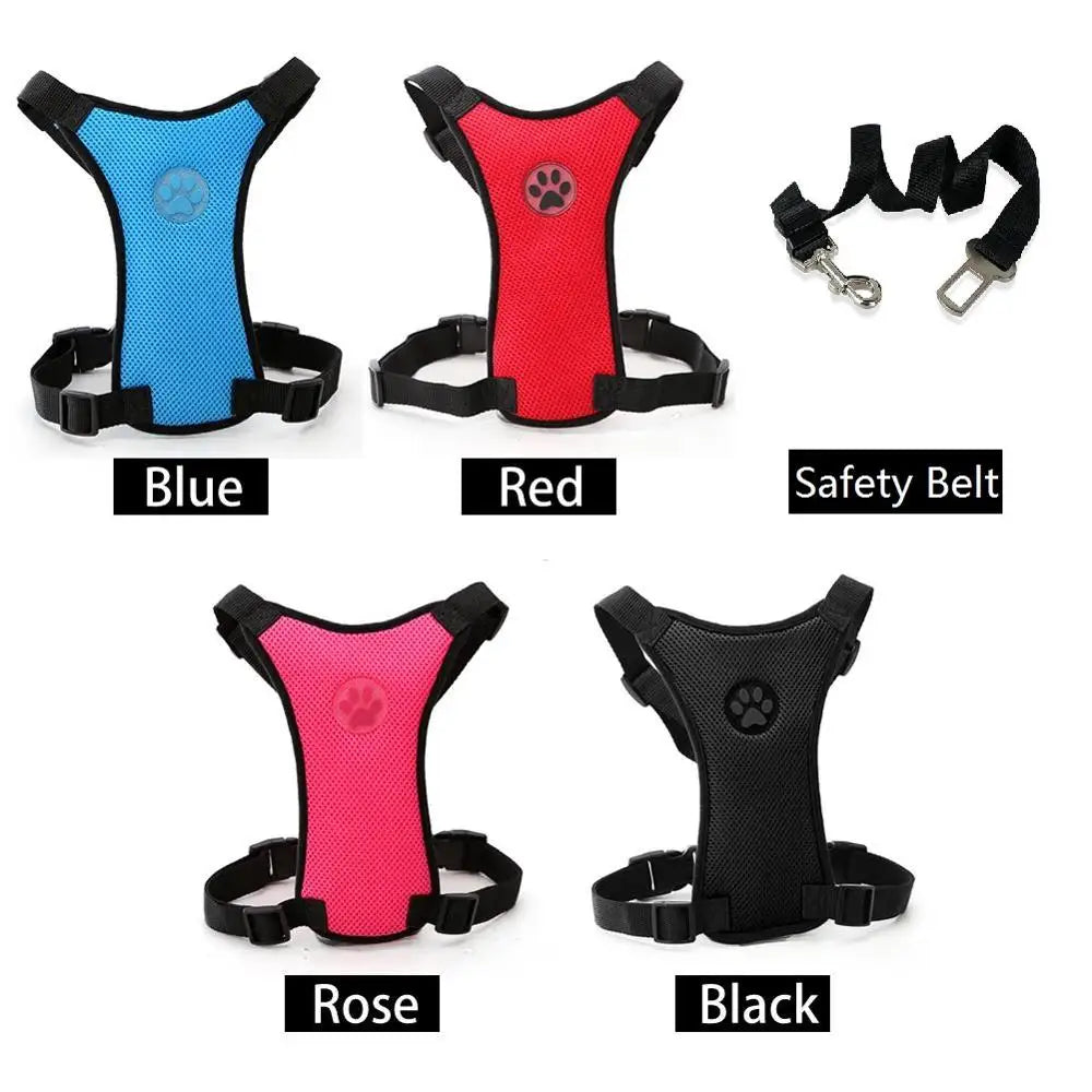 Travel Dog Harness with Leash & Car Seat Belt – Breathable Mesh, Secure Fit