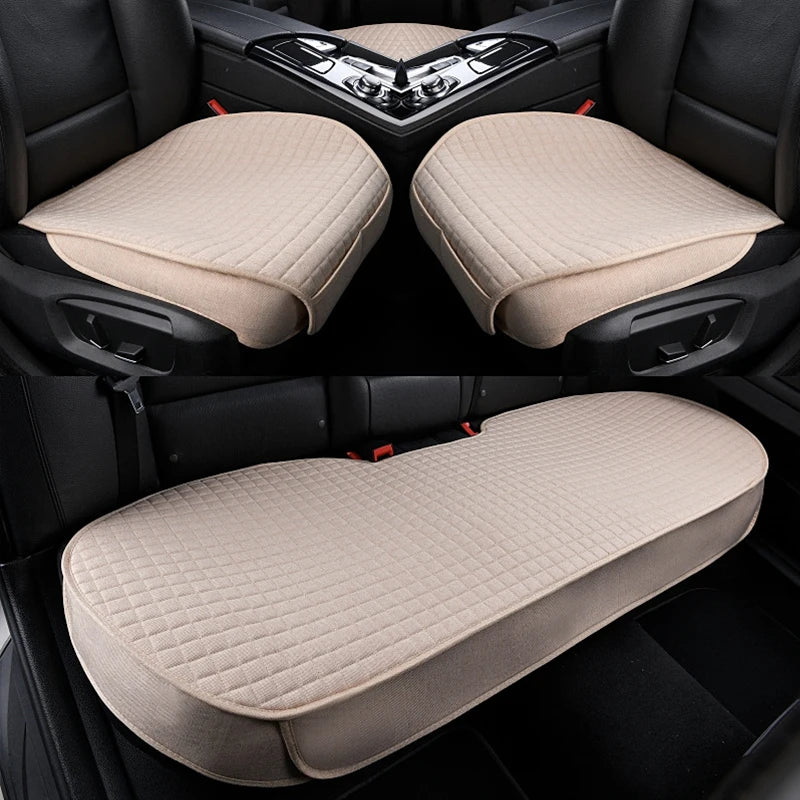 Universal Flax Linen Car Seat Covers – Breathable 4-Season Front & Rear Cushions for Auto Interior Protection