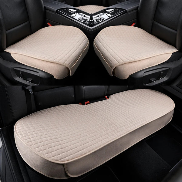 Universal Flax Linen Car Seat Covers – Breathable 4-Season Front & Rear Cushions for Auto Interior Protection