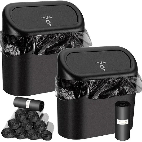 Mini Car Trash Can with Lid – Leak-Proof, Includes 60 (300) Garbage Bags, Compact Auto Accessory