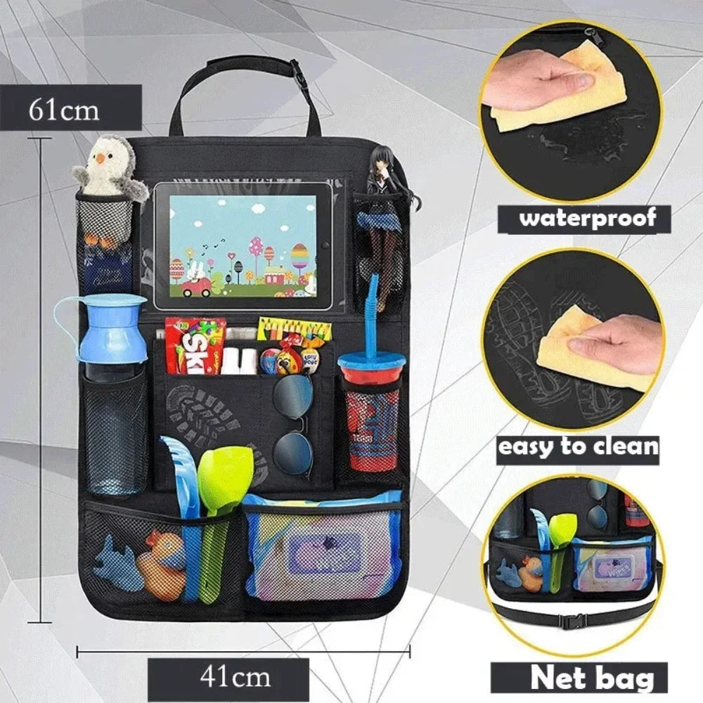 Car Backseat Organizer with Touchscreen Pocket & Toy Storage
