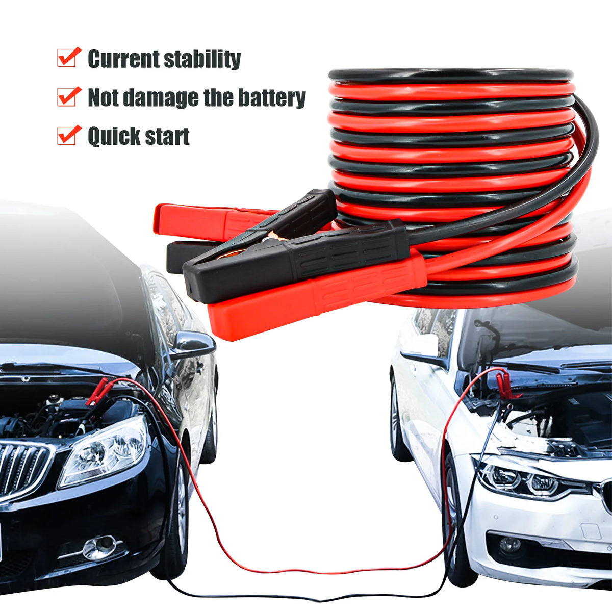 Heavy‑Duty Car Jumper Cables with Booster Clamps