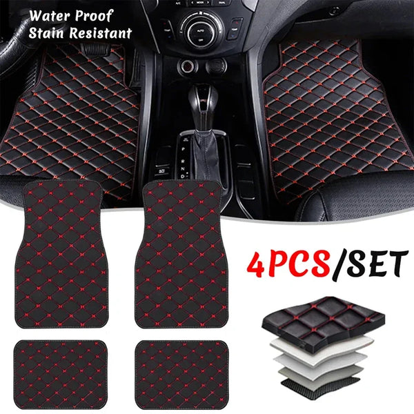 4PCS Premium Car Floor Mats – Anti-Slip, Waterproof, Easy-Clean PU Leather