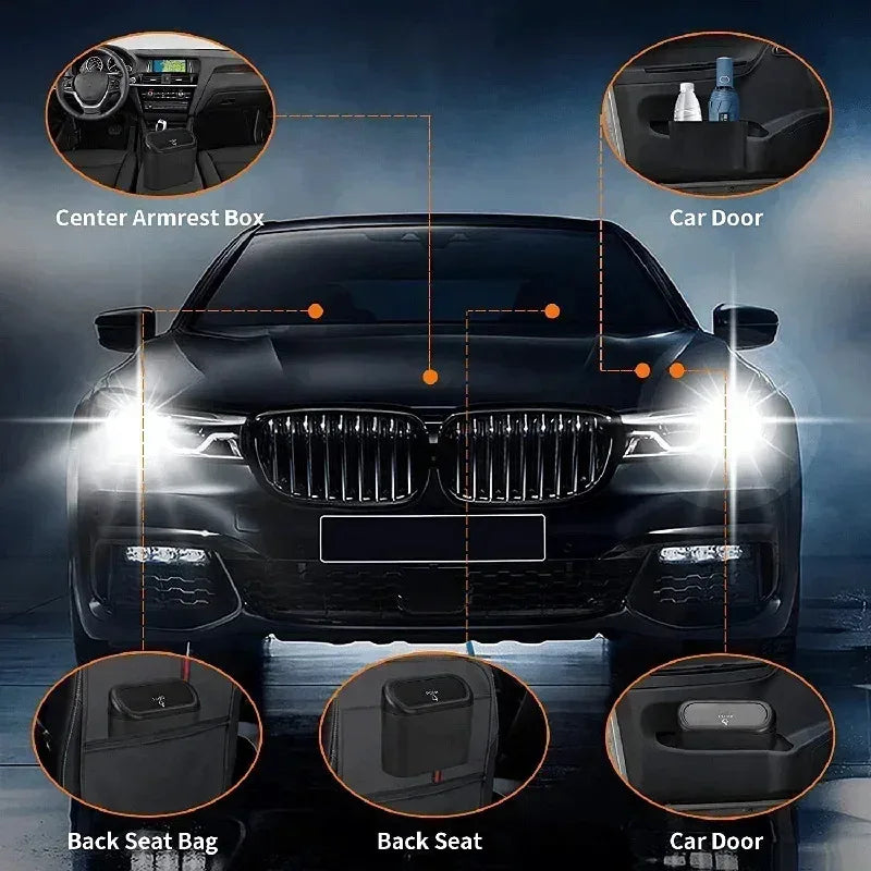 Mini Car Trash Can with Lid – Leak-Proof, Includes 60 (300) Garbage Bags, Compact Auto Accessory