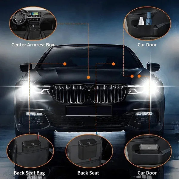 Mini Car Trash Can with Lid – Leak-Proof, Includes 60 (300) Garbage Bags, Compact Auto Accessory