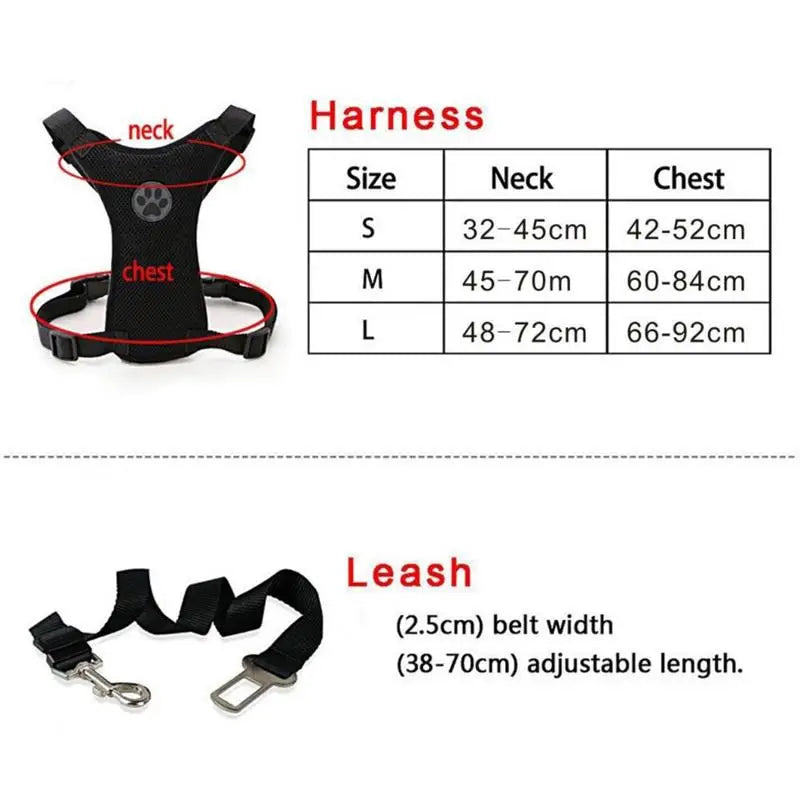Travel Dog Harness with Leash & Car Seat Belt – Breathable Mesh, Secure Fit