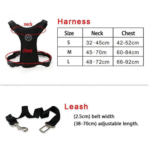 Travel Dog Harness with Leash & Car Seat Belt – Breathable Mesh, Secure Fit
