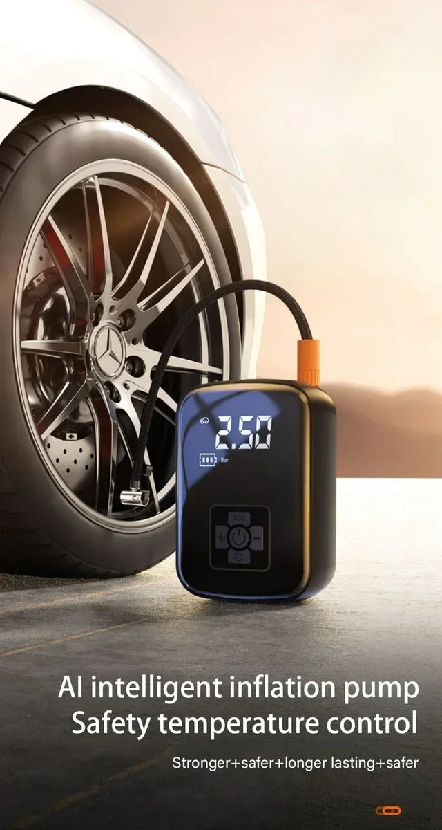 Wireless Tire Inflator – Portable Electric Air Pump with Wired Barometer for Car, Motorcycle & Bicycle Tires