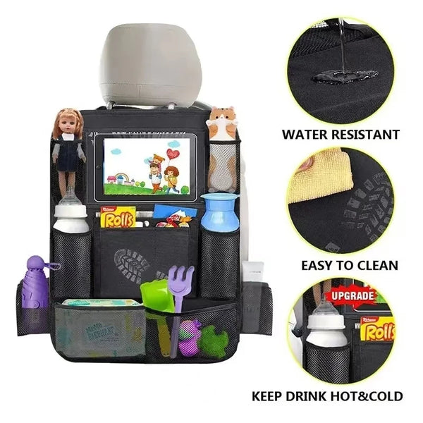 Car Backseat Organizer with Touchscreen Pocket & Toy Storage