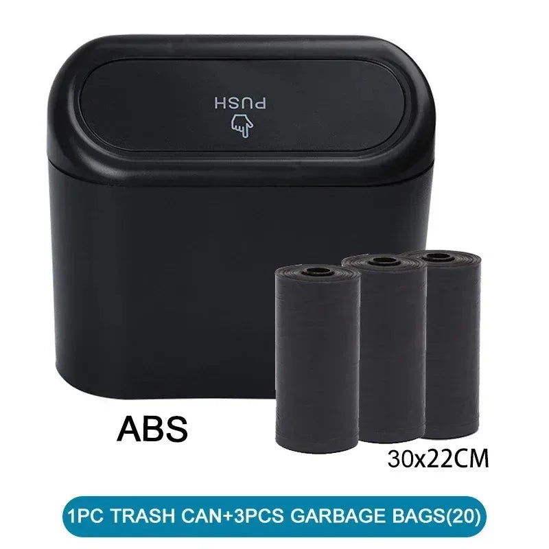 Mini Car Trash Can with Lid – Leak-Proof, Includes 60 (300) Garbage Bags, Compact Auto Accessory