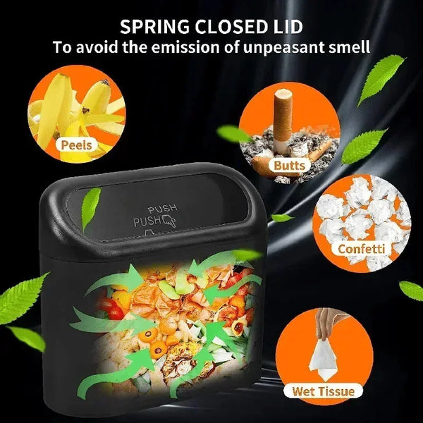 Mini Car Trash Can with Lid – Leak-Proof, Includes 60 (300) Garbage Bags, Compact Auto Accessory