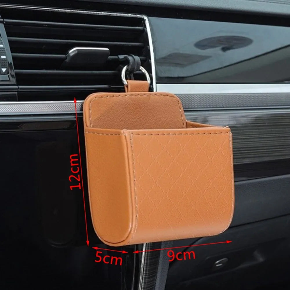 Universal Leather Car Storage Bag Large Capacity Hanging Organizer Box Anti-friction Air Outlet Debris Bag