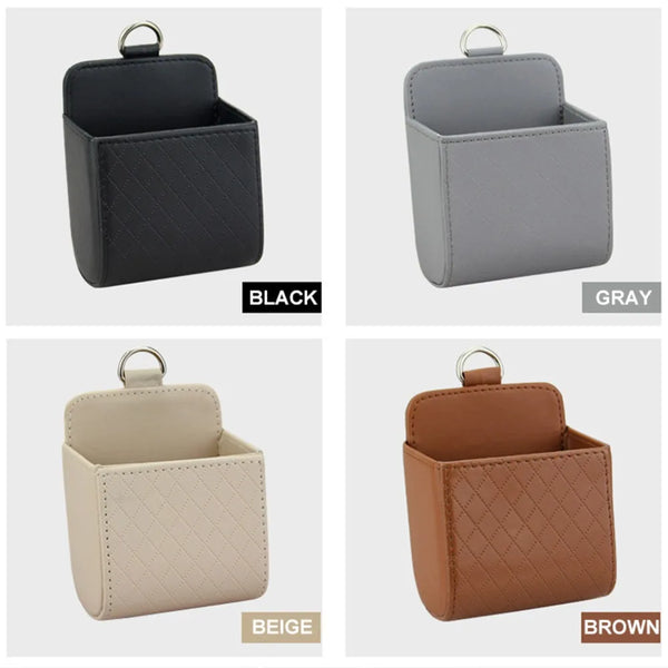 Universal Leather Car Storage Bag Large Capacity Hanging Organizer Box Anti-friction Air Outlet Debris Bag