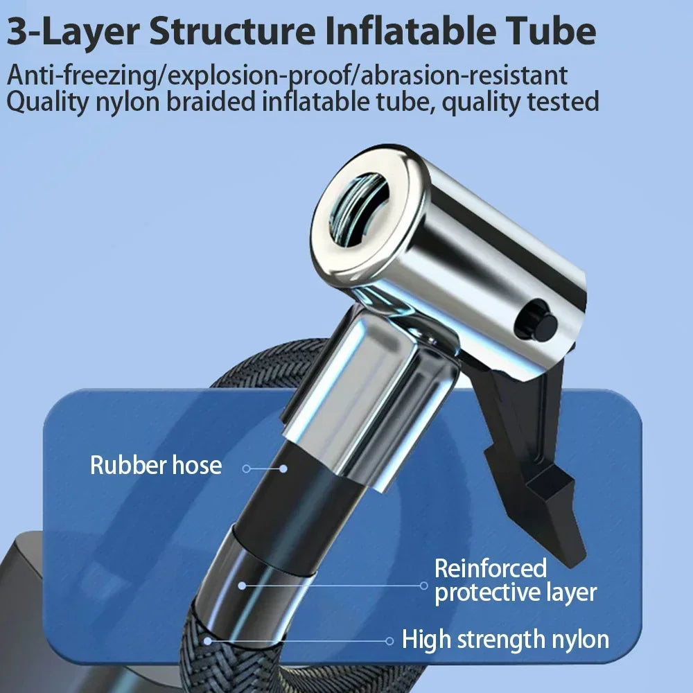 Wireless Tire Inflator – Portable Electric Air Pump with Wired Barometer for Car, Motorcycle & Bicycle Tires