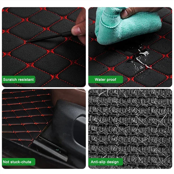 4PCS Premium Car Floor Mats – Anti-Slip, Waterproof, Easy-Clean PU Leather