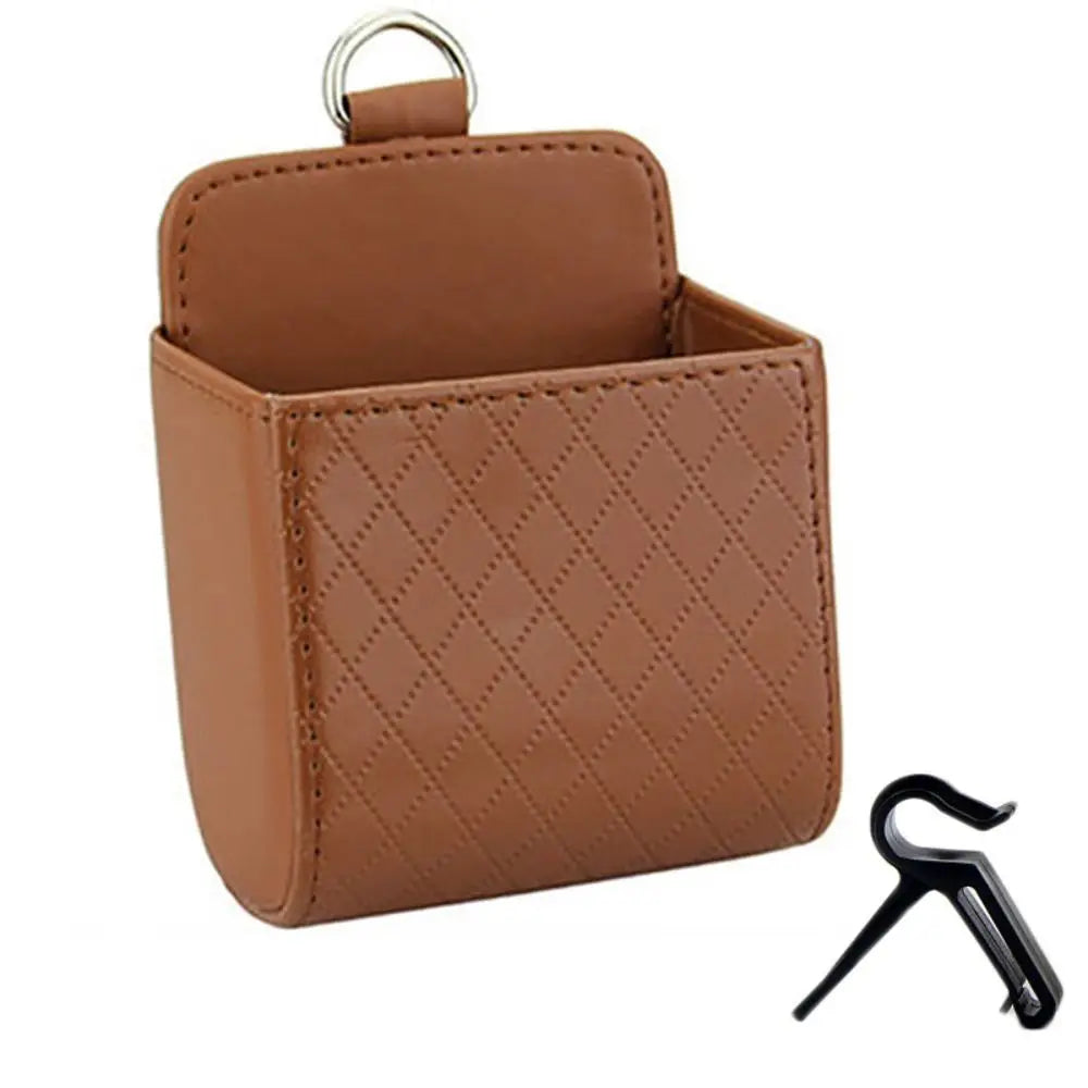 Universal Leather Car Storage Bag Large Capacity Hanging Organizer Box Anti-friction Air Outlet Debris Bag