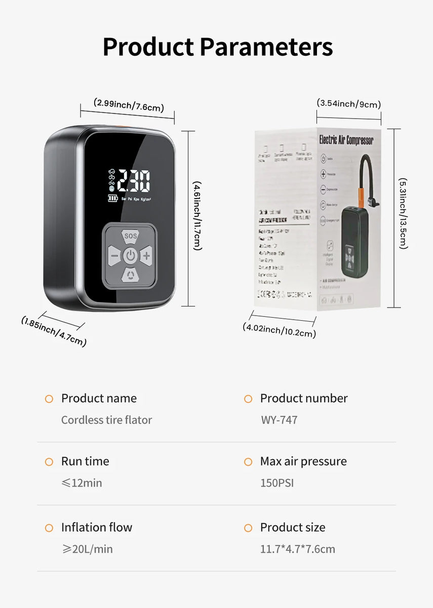 Portable Electric Air Compressor Pump for Car, Bike & Motorcycle Tires